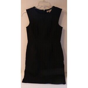 Loft Black Dress Midi Cap Sleeves Pockets Size 0 Crew Neck Back Zipper Sheath